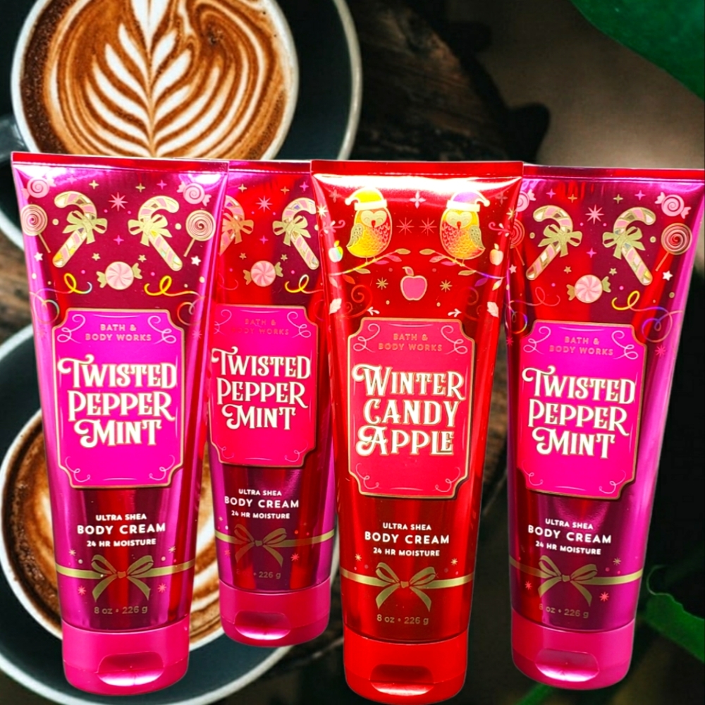 BBW Body Cream Set, 4pc, FULL SIZE, Ultra Shea, 8oz, Twisted & Winter Candy